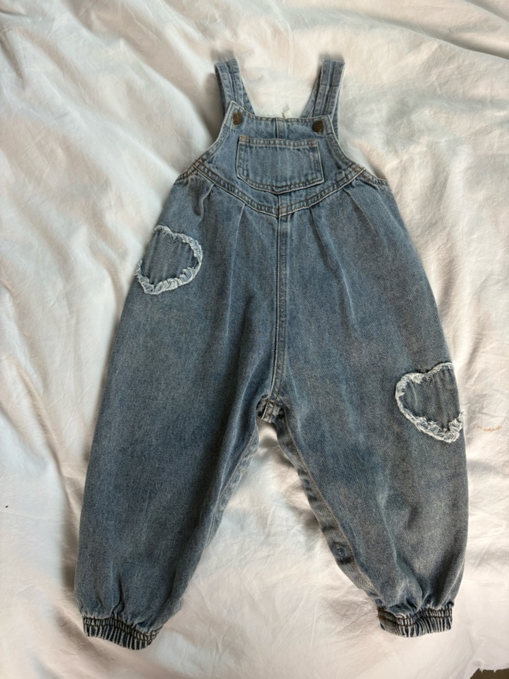 Kids Denim Overalls with Heart Patch Details - Blue